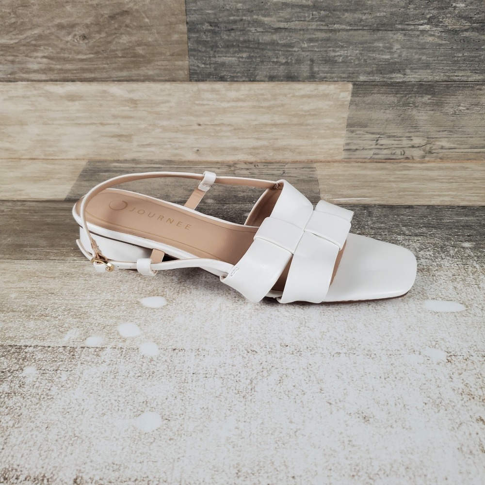 Journee Tabatha Womens Sandal Sz 8.5 M White Buckle Slingback Block Heel
